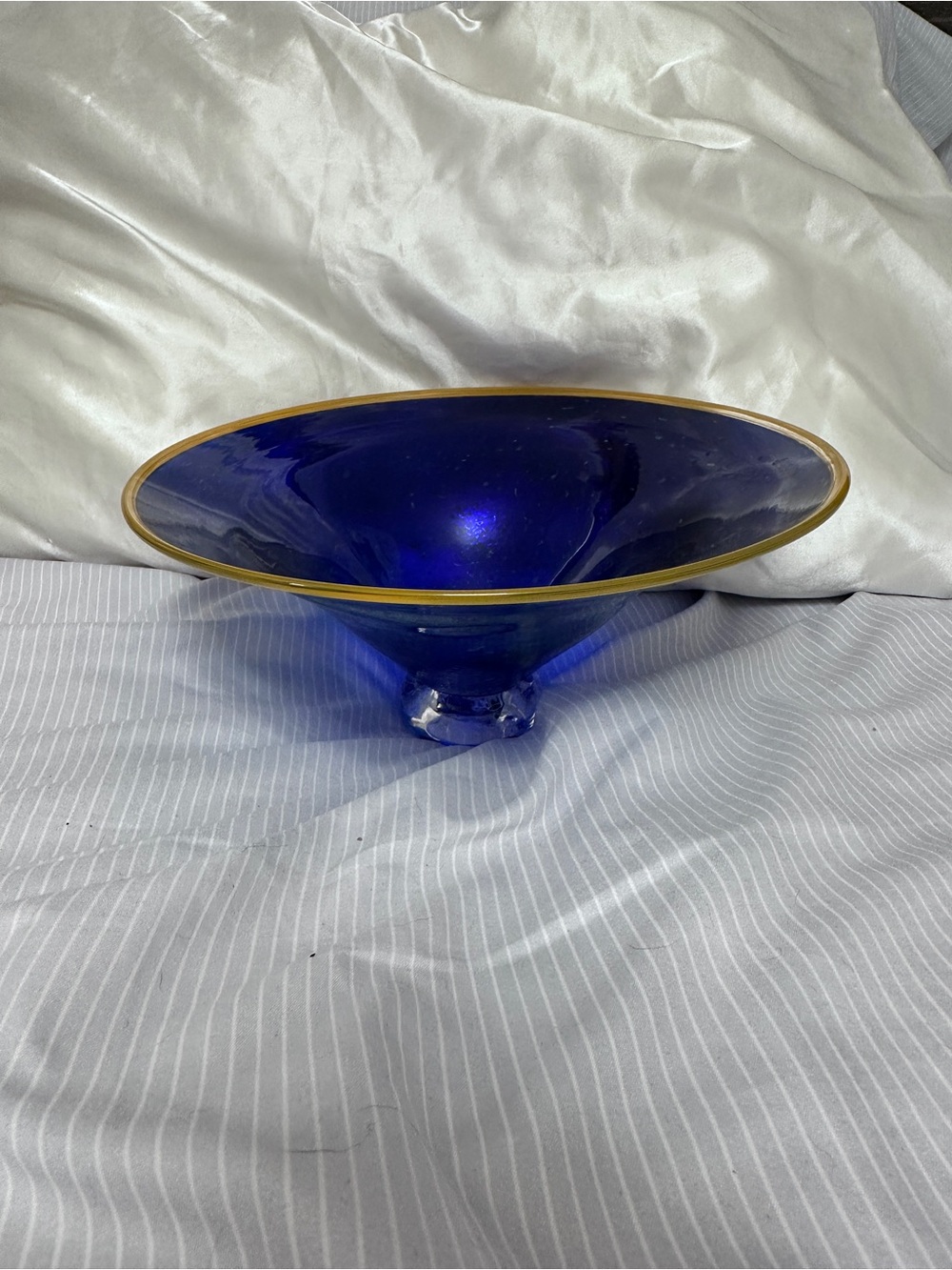Handblown Cobalt Glass Centerpiece Bowl with Gold Trim